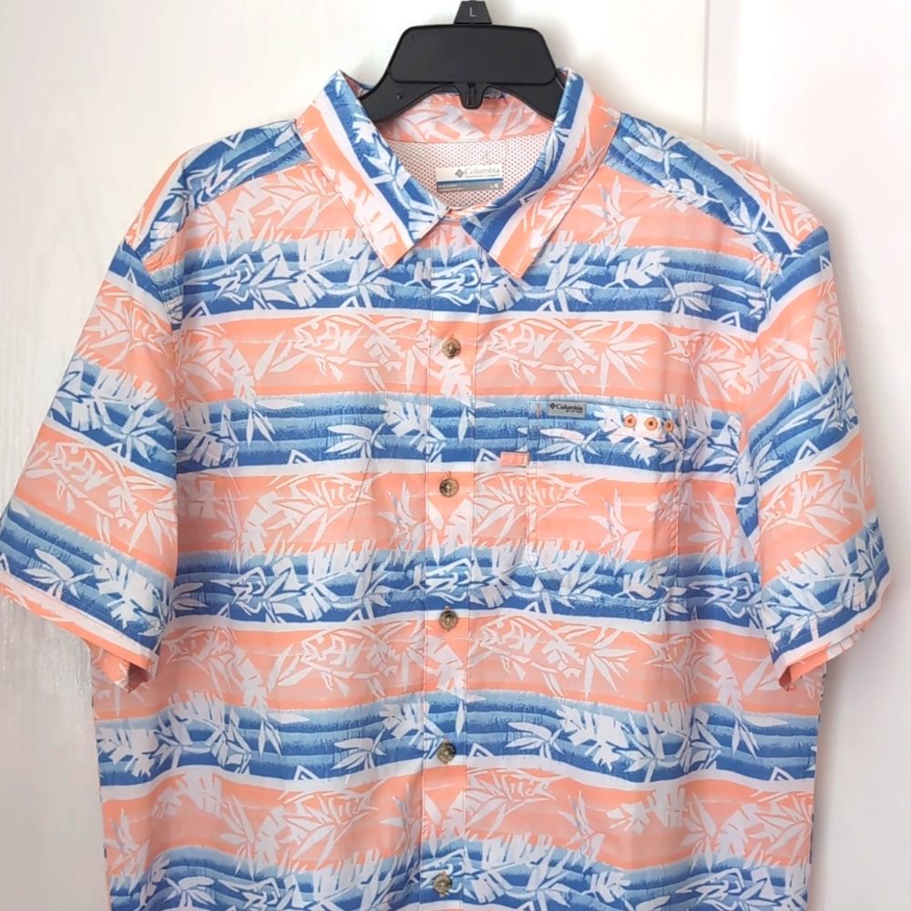 Columbia PFG Performance Vented Back Fishing Shirt. Tropical. Size Large